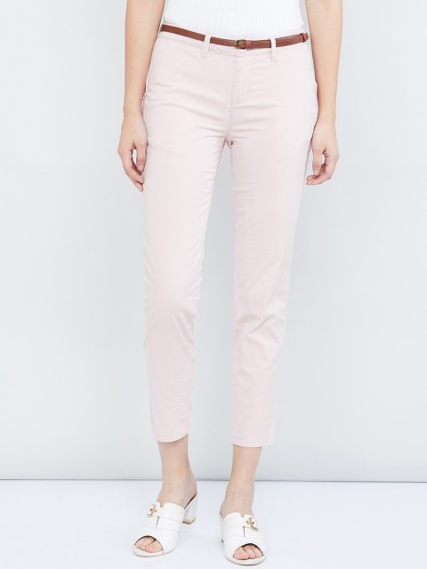 

max Women Pink Slim Fit Solid Regular Trousers