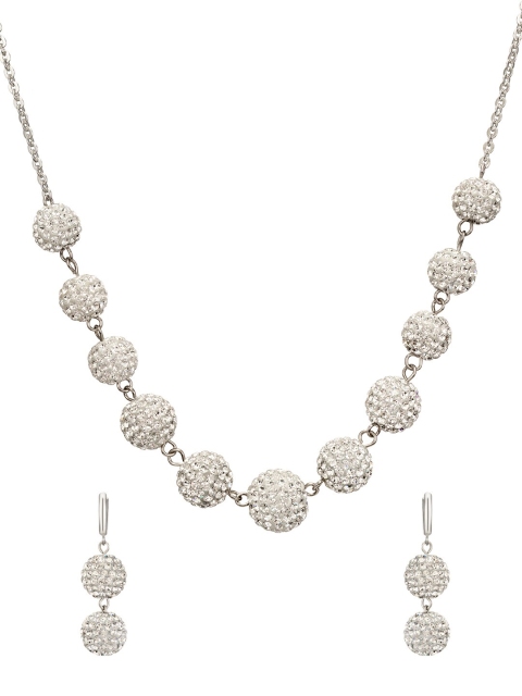 

Mahi Rhodium-Plated & White Crystals Jewellery Set