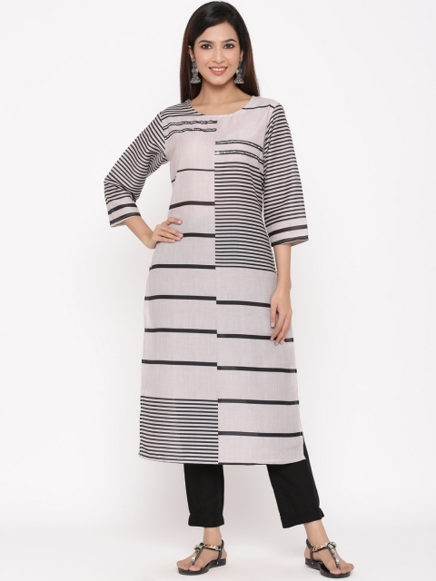 

Juniper Women Grey & Black Striped A-Line Kurta