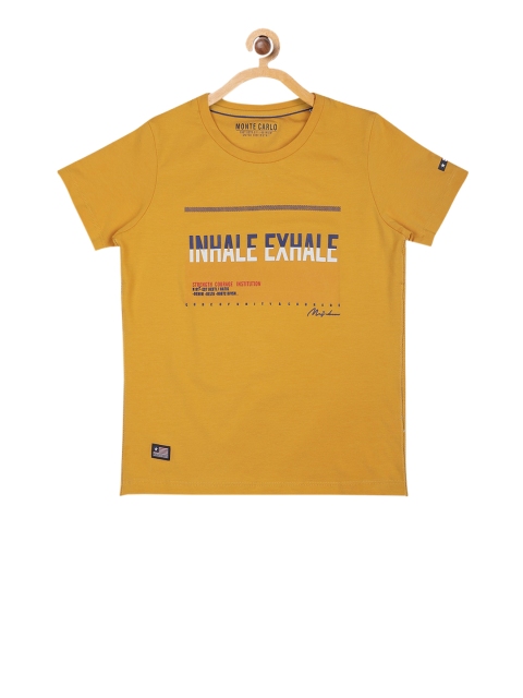 

Monte Carlo Boys Mustard Yellow Printed Round Neck T-shirt