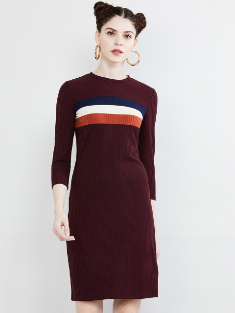 

max Women Burgundy Striped T-shirt Dress