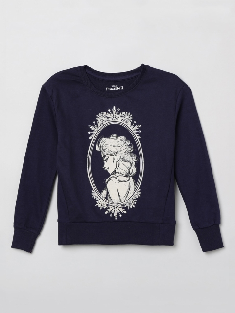 

max Girls Navy Blue Frozen Printed Sweatshirt