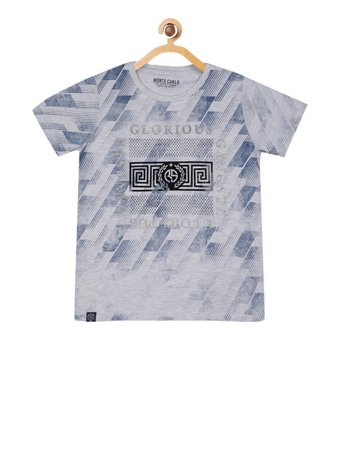 

Monte Carlo Boys Grey & Blue Printed Round Neck T-shirt