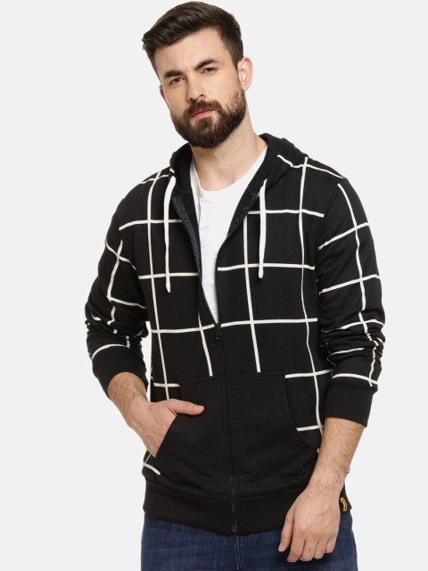 

Campus Sutra Men Black & White Solid Hooded Sweatshirt