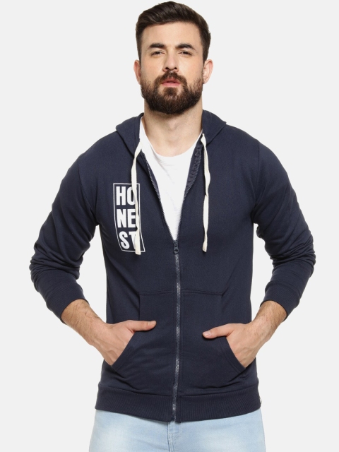 

Campus Sutra Men Navy Blue Printed Hooded Sweatshirt