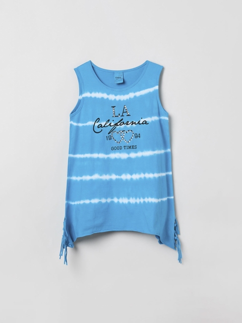 

max Girls Blue Printed A-Line Pure Cotton Top