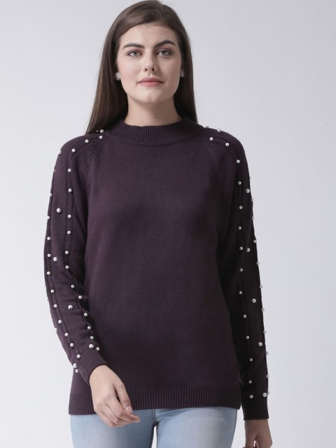 

Club York Women Purple Embellished Pullover Sweater