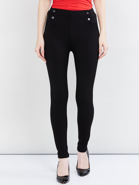 

max Women Black Solid Skinny-Fit Treggings