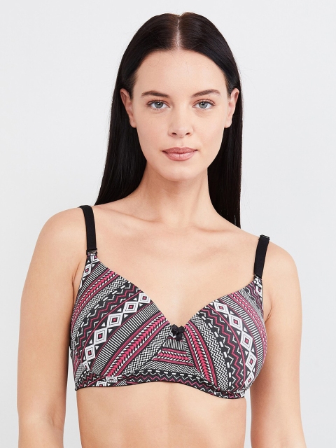 max Black & White Printed Non-Wired Lightly Padded Plunge Bra SP20PDNW04