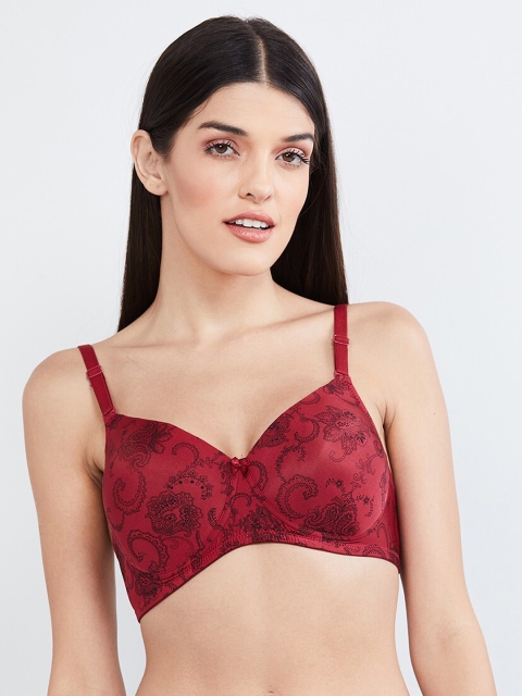 max Maroon & Black Printed Underwired Lightly Padded T-shirt Bra WIN19PDNW03MAROON