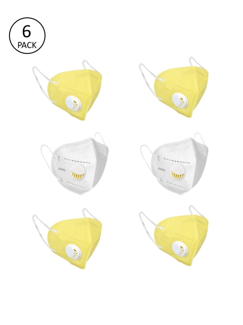 

OOMPH Unisex 6 Pcs Solid 5-Ply Valved Anti-Pollution Reusable KN95 Masks, Yellow