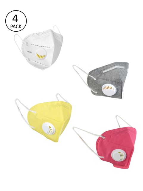 

OOMPH Unisex Pack of 4 Pcs Multicoloured 5-Ply Reusable N95 Masks With Valve, Multi