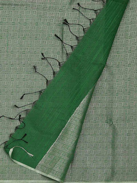 

Pothys Green & Silver-Toned Cotton Blend Woven Design Saree