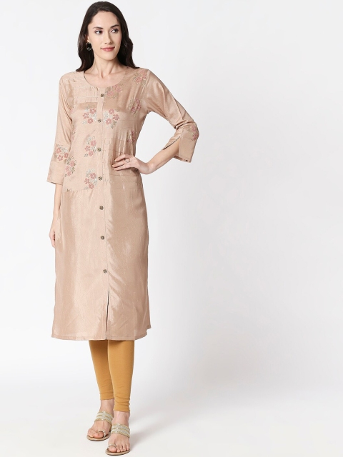 

HUUR Women Brown Embroidered Straight Kurta