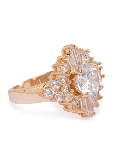 

Globus Rose Gold-Plated White CZ-Studded Adjustable Finger Ring