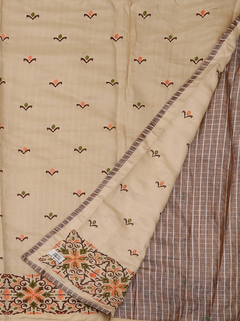 

Pothys Cream-Coloured & Brown Art Silk Embroidered Saree