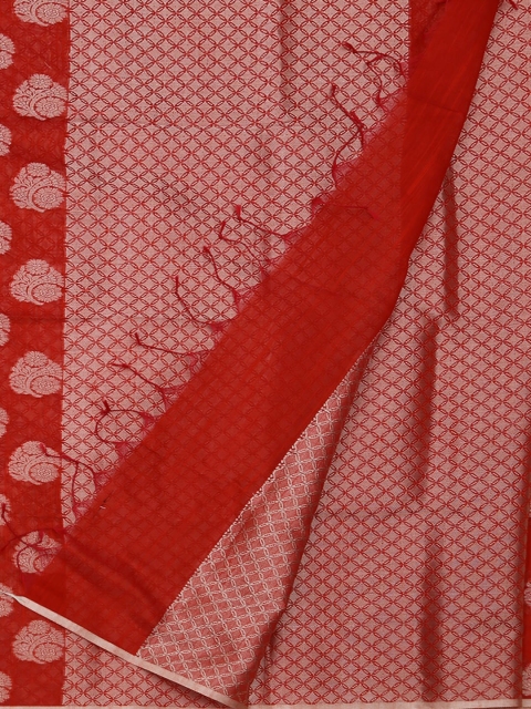 

Pothys Red & Silver Cotton Blend Woven Design Saree