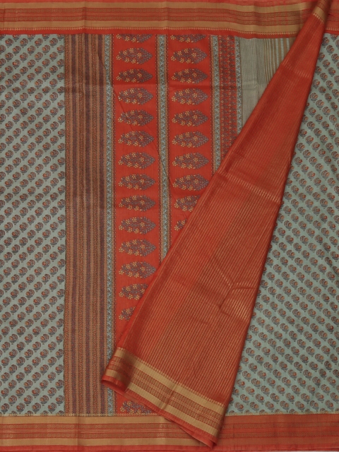 

Pothys Grey Printed Jute Silk Saree