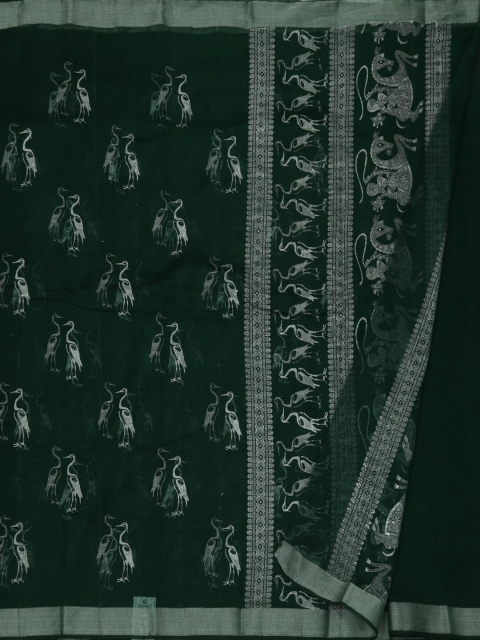 

Pothys Green & White Linen Blend Printed Saree