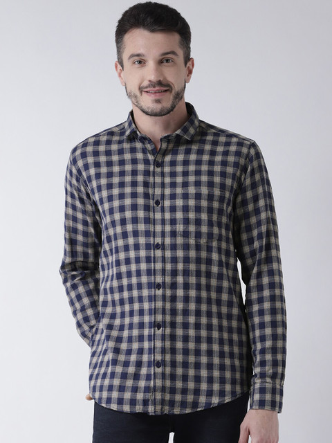 

Routeen Men Blue & Beige Slim Fit Checked Casual Shirt