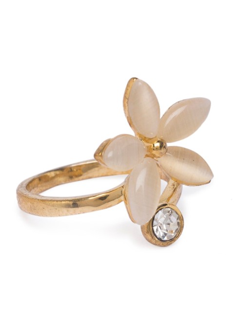 

Globus Women Gold-Plated & White CZ-Studded Statement Finger Ring