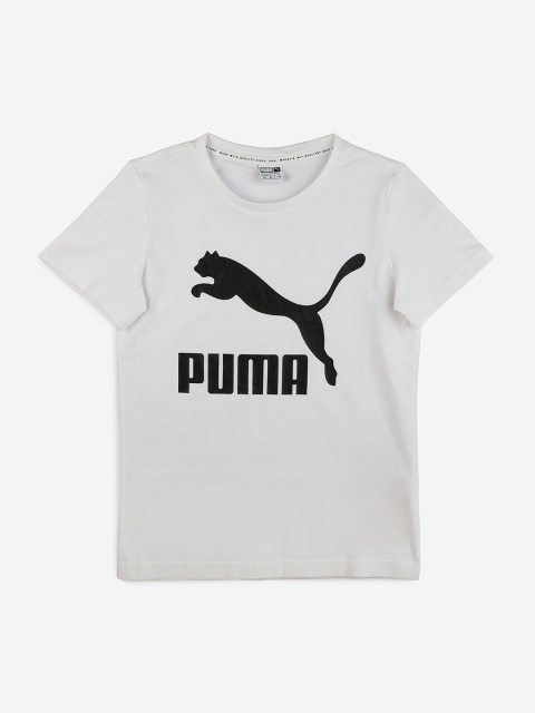 

Puma Boys White & Black Brand Logo Printed Round Neck T-shirt