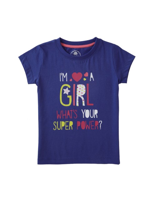 

Cub McPaws Girls Navy Blue Printed Round Neck T-shirt
