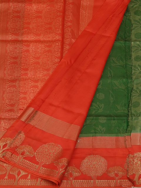 

Pothys Green & Orange Jute Silk Woven Design Saree