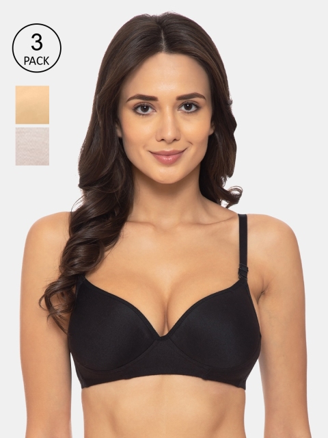 

Souminie Black Pack of 3 Non-Wired Heavily Padded T-shirt Bra S-716-BLK-OFFW-SK-32D