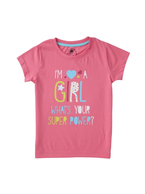 

Cub McPaws Girls Pink Typography Printed Cotton T-Shirt