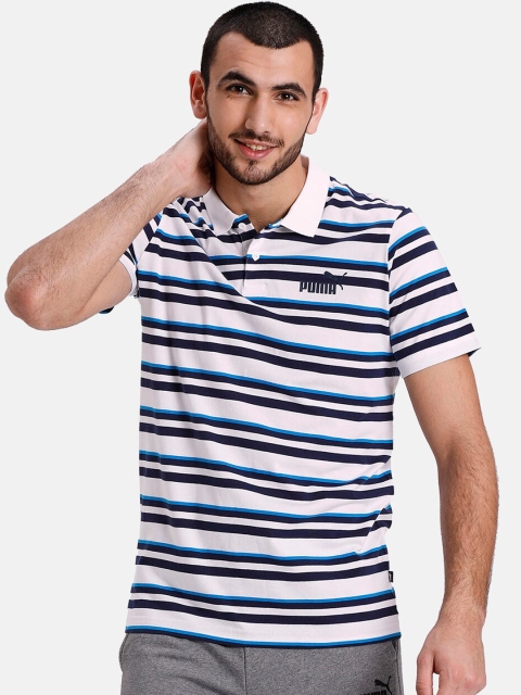 

Puma Men White & Navy Blue Striped Polo Collar T-shirt