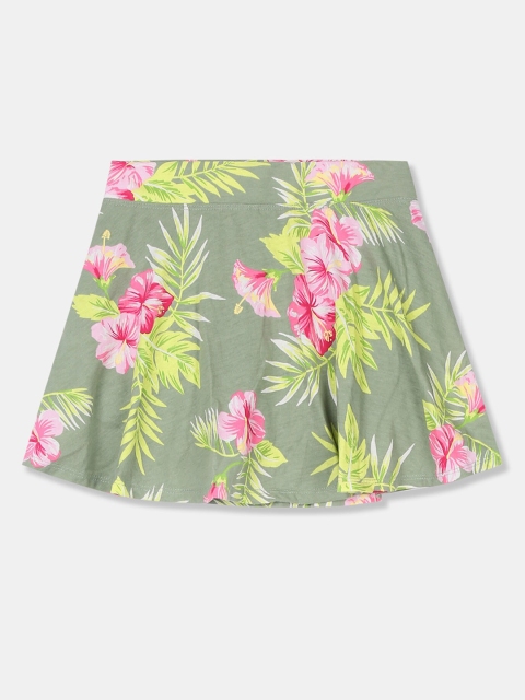 

The Childrens Place Girls Green Floral Printed A-Line Skirt