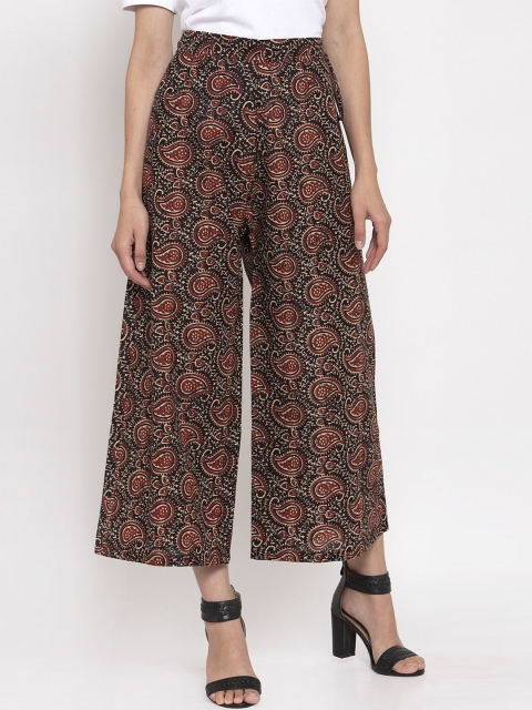 

TAG 7 Women Black & Maroon Paisley Printed Wide Leg Palazzos