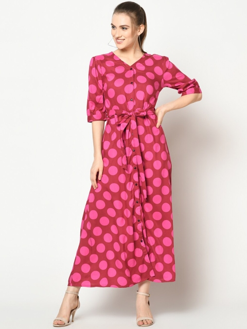

SQew Women Magenta Polka Dots Printed Maxi Dress