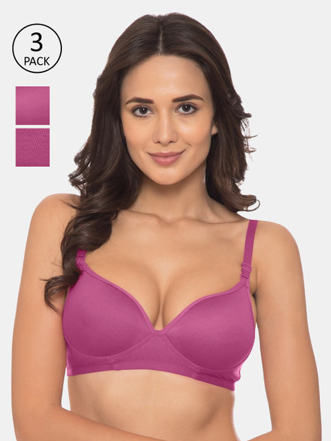 

Souminie Pack Of 3 Solid Non-Wired Heavily Padded Everyday Bra, Purple