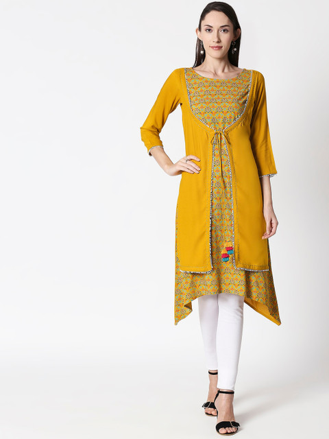 

HUUR Women Mustard Printed A-Line Kurta