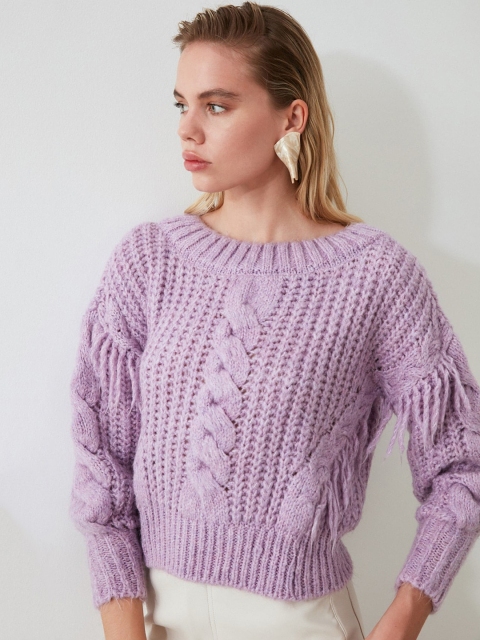 

TRENDYOL COLLECTION Women Pink Self Design Pullover Sweater