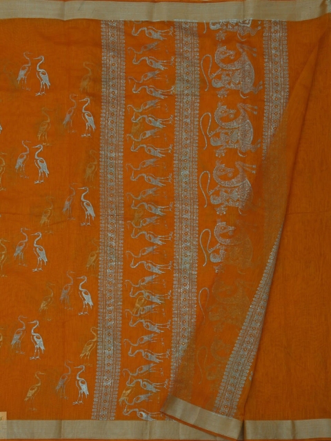 

Pothys Mustard Orange Printed Linen Blend Saree