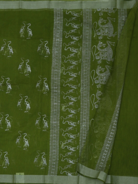 

Pothys Green Printed Linen Blend Saree