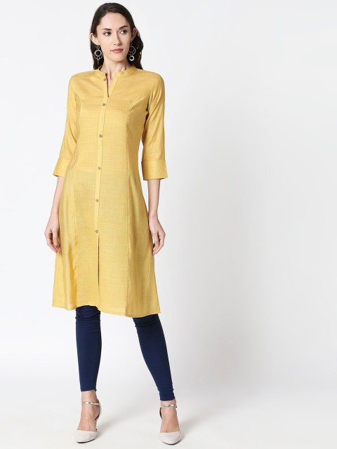 

HUUR Women Yellow Solid Straight Kurta