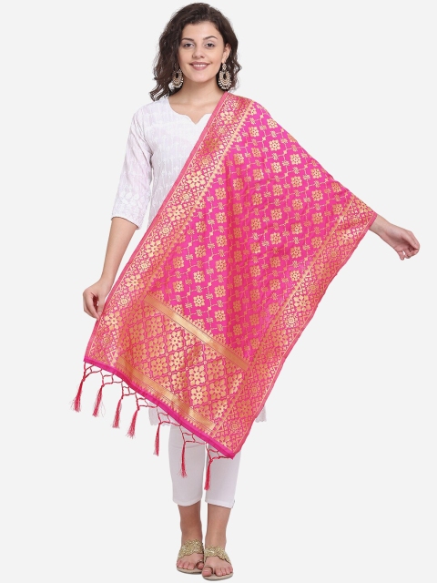 

SHEEYA Fuchsia Pink Woven Design Banarasi Silk Dupatta