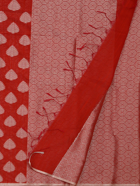 

Pothys Red & Silver Cotton Blend Woven Design Saree
