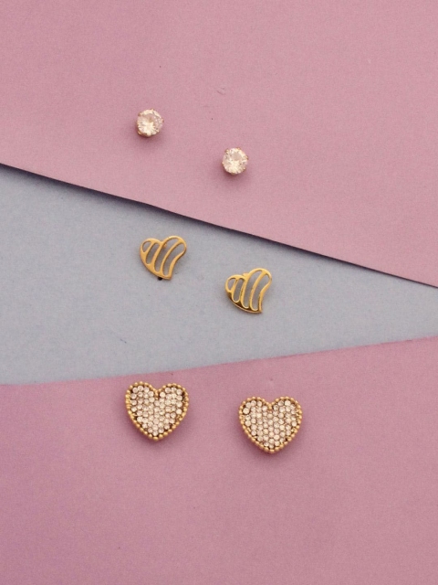 

Sia Art Jewellery Set Of 3 Silver-Toned & Gold-Plated Heart Shaped Studs
