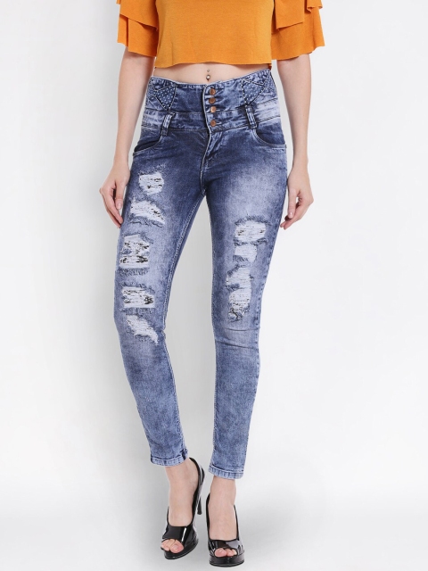

fungus Women Blue Slim Fit High-Rise Highly Distressed Stretchable Jeans
