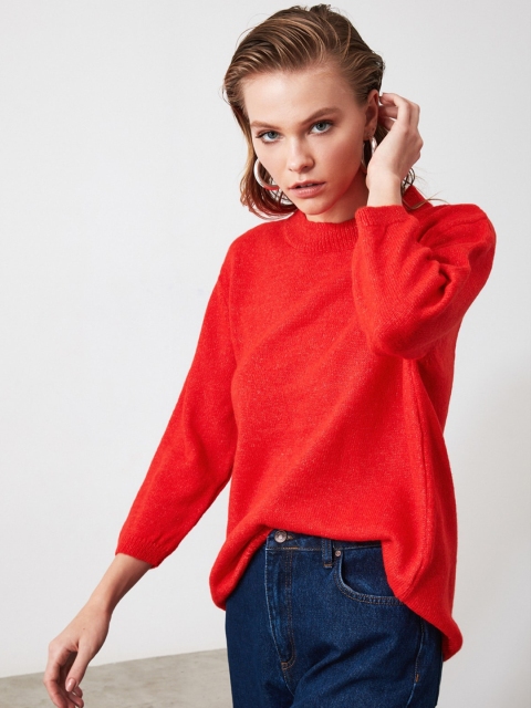 

TRENDYOL COLLECTION Women Red Solid Pullover Sweater