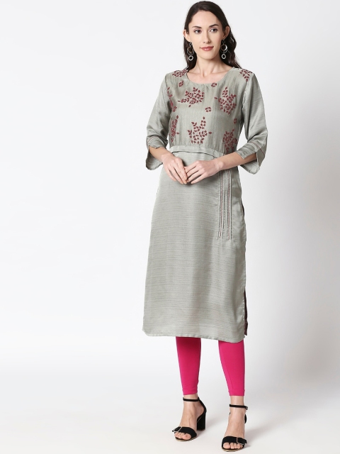 

HUUR Women Olive Green Yoke Design Straight Kurta