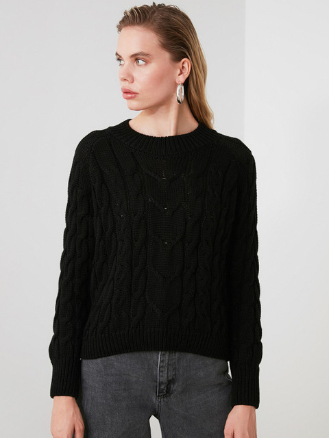 

TRENDYOL COLLECTION Women Black Self Design Pullover Sweater