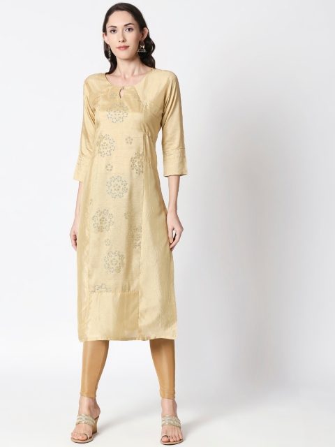

HUUR Women Gold-Toned Embroidered Straight Kurta