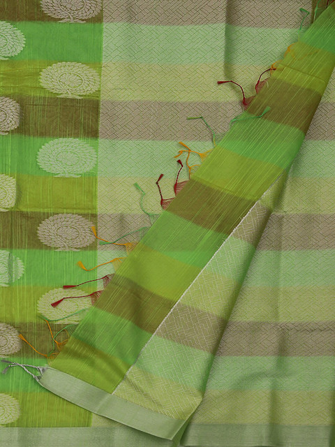 

Pothys Green & Brown Cotton Blend Woven Design Saree