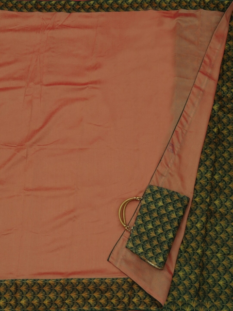 

Pothys Peach-Coloured & Green Jute Silk Solid Saree